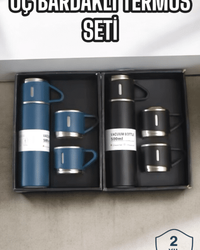 Şık ve Dayanıklı 3 Bardaklı Termos Seti Uzun Süre Isı Koruma Özellikli