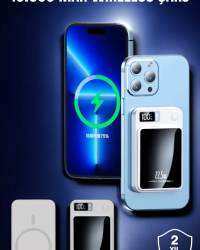 22.5W Magsafe Kablosuz Şarjlı Powerbank Dijital Ekran ve Hızlı Şarj