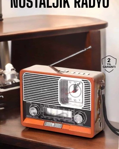 Ahşap Görünümlü Retro Bluetooth Radyo USB,AUX Ve SD Kart Girişli