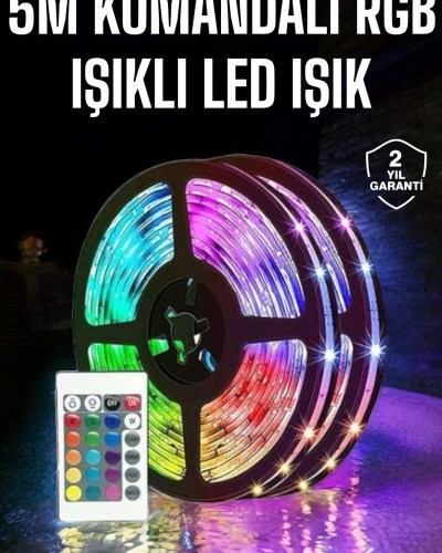 5 Metre Şerit Led RGB Işıklı Kumandalı Güç Adaptörü Her Ortama Uygun