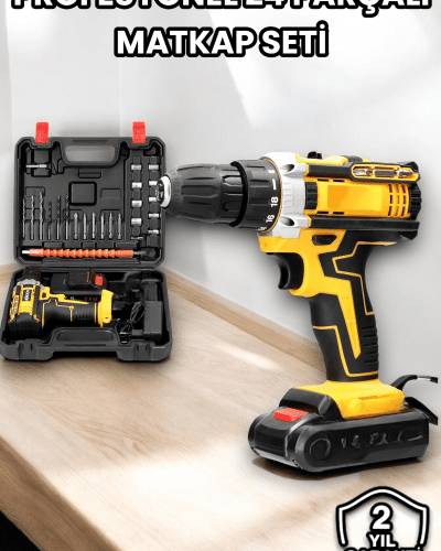 Metal Dişli 24W Akülü Matkap -Çift Bataryalı ve LED Çalışma Işığı ile Tam Set