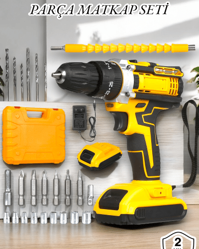 24 Parça Çift Bataryalı Şarjlı Matkap Seti 24W Motor ve Otomatik Mil Kilitli Tasarım