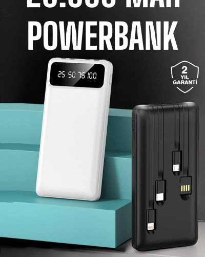 Powerbank 20.000 Mah Dijital Göstergeli LCD Ekran Uzun Pil Ömrü