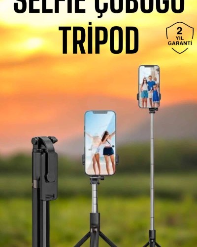 Selfie Çubuğu Tripod Kumandalı Telefon Tutucu Siyah