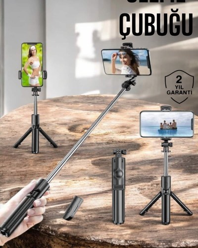 Kumandalı Tripod Telefon Tutucu Selfie Çubuğu 360 Derece Dönebilen