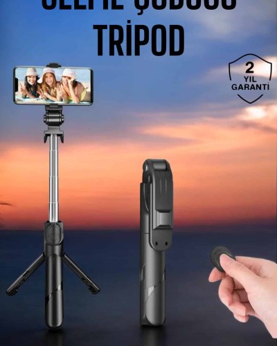 Tripod Kablosuz Bluetooth Bağlantılı Selfie Çubuğu 360 Derece Dönebilen