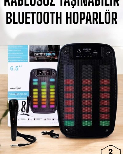 Kablosuz Bluetooth Hoparlör Taşınabilir 6.5 inç LED Işık Kareoke