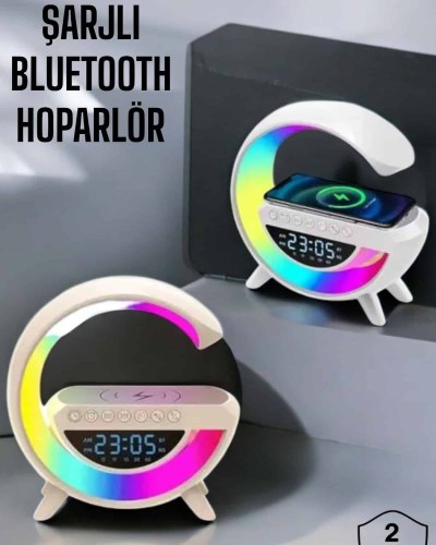 Bluetooth Hoparlör 15W Kablosuz Hızlı Şarj LED Gece Lambası