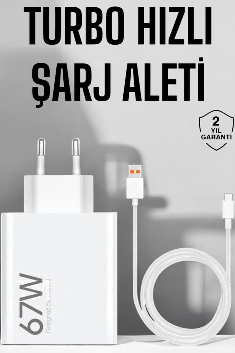 Şarj Aleti 67W Hızlı Şarj Turbo Type-C Uyumlu Şarj Adaptörü Kablosu
