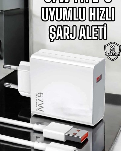 Şarj Aleti Turbo Hızlı 67W Type-C Hızlı Şarj
