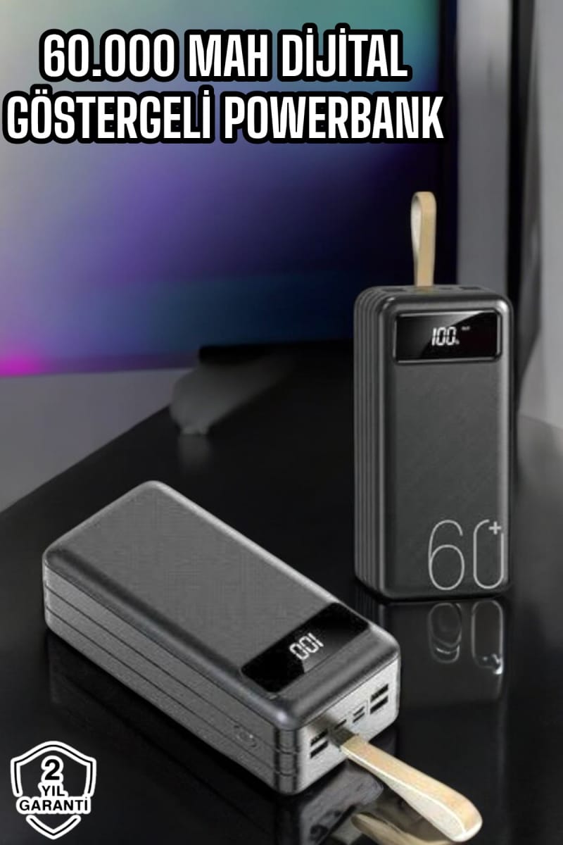 Powerbank 60.000 Mah Hızlı Şarj 4 Çıkışlı Uzun Şarj Süreli Dijital Göstergeli