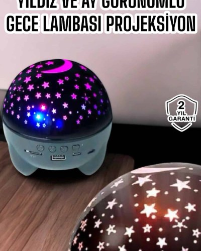 Gece Lambası Projeksiyon Görünümlü Şarjlı Yıldızlı Yuvarlak