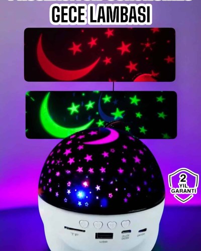Gece Lambası Renkli Yıldızlı Gökyüzü Projeksiyon Gece Tavan Yansıtma