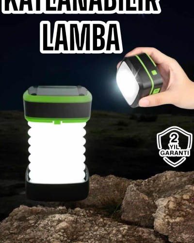 Katlanabilir Kamp Lambası Solar Fener Görünümlü 3 Kademeli Şarjlı