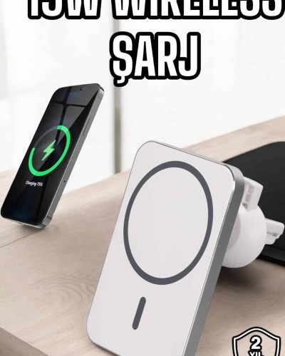 araç uyumlu Kablosuz 15W Taşınabilir Şarj Aleti Çift Kablo