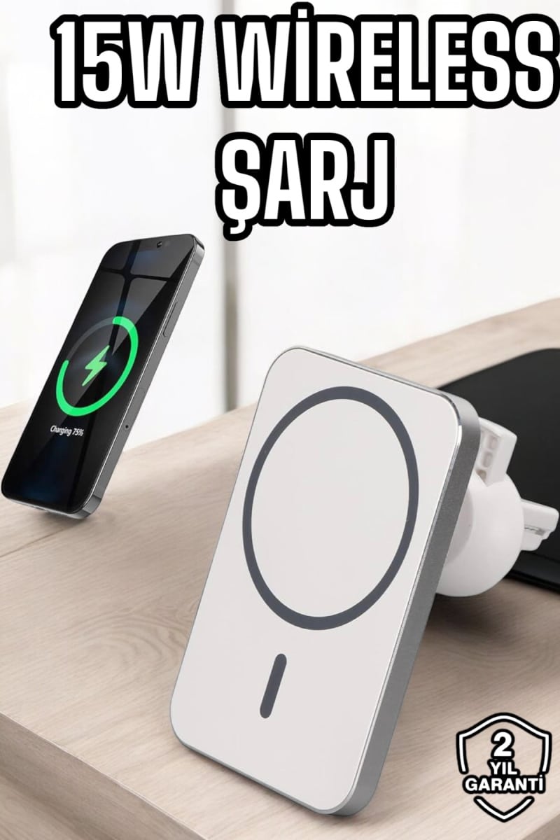 araç uyumlu Kablosuz 15W Taşınabilir Şarj Aleti Çift Kablo