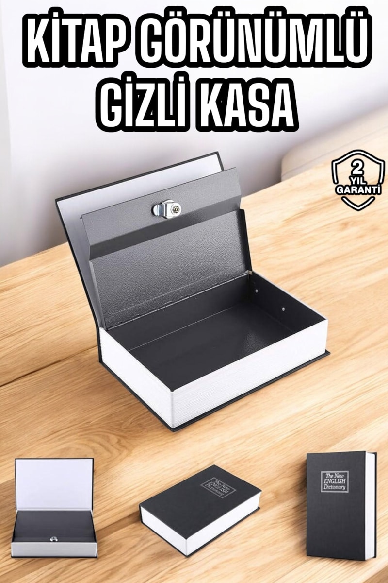 Gizli Kasa İngilizce Sözlüğü Kitap Görünümlü Anahtarlı Gizli Mini Çelik Kasa Kilitli