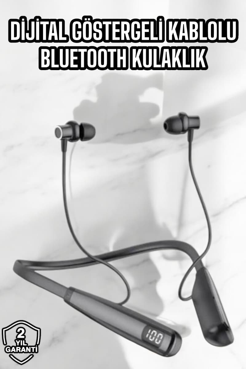 Dijital Göstergeli Kulak İçi Kablosuz Bluetooth Kulaklık Boyun Bantlı