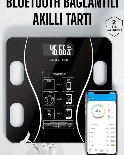 Akıllı Tartı Bluetooth Bağlantılı Yağ Ölçebilen Tartı Yeni Nesil