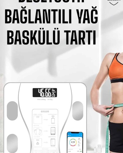 Akıllı Tartı Dijital Baskül Yağ Su Kas Vücut Kitle Kilo Ölçer Tartı