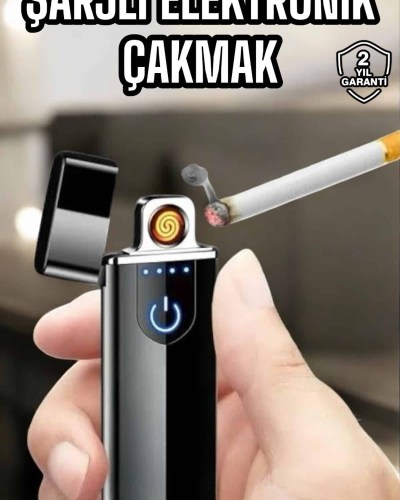 Şarjlı Elektronik Çakmak Dokunmatik Metal Uçlu Alevsiz USB Şarjlı