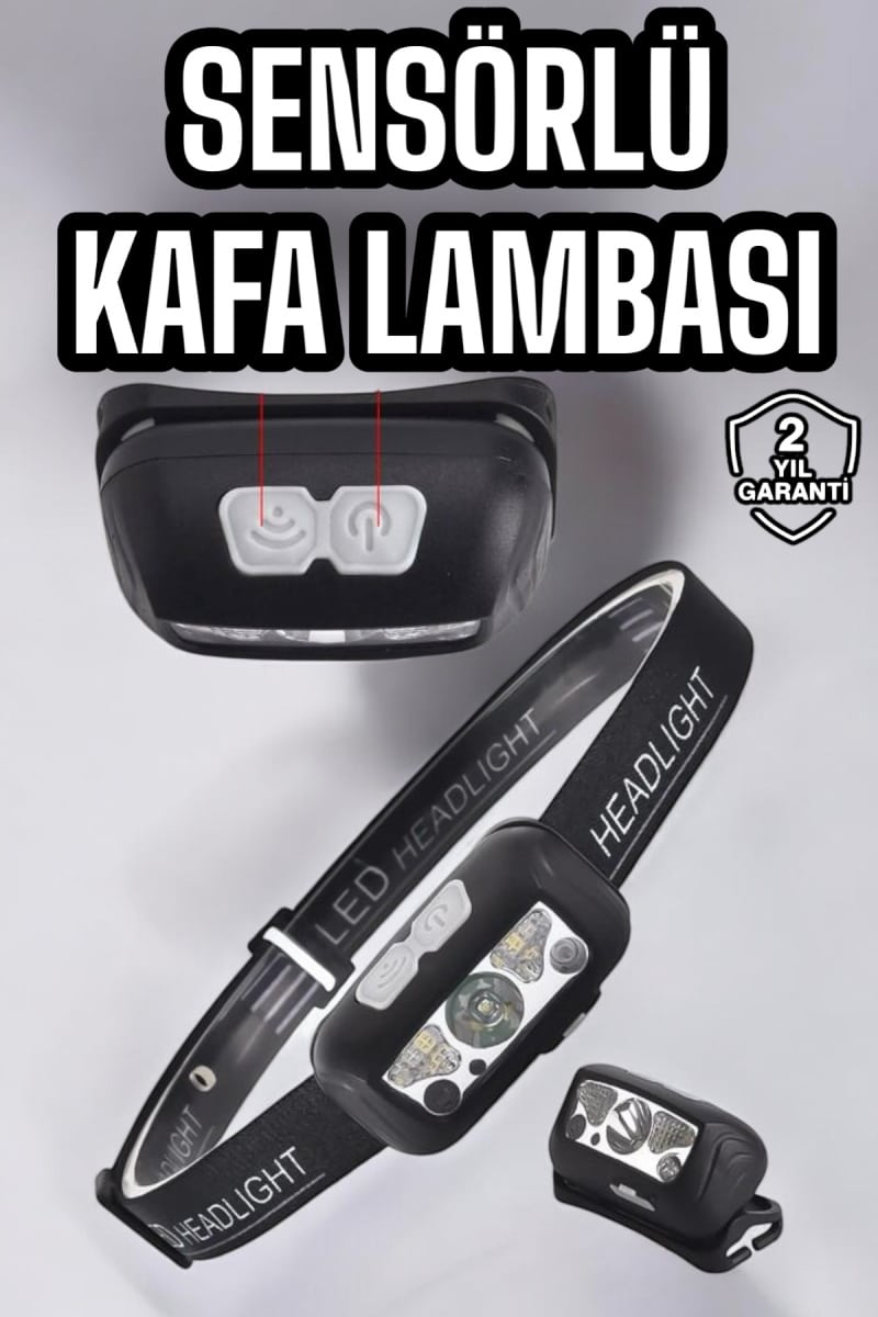 Kafa Lambası Kamp Lambası Sensörlü Şarjlı Ayarlanabilir