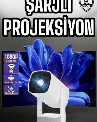 Şarjlı Projeksiyon Oyun Sinema Projektörü 4K HD Görüntü Kaliteli