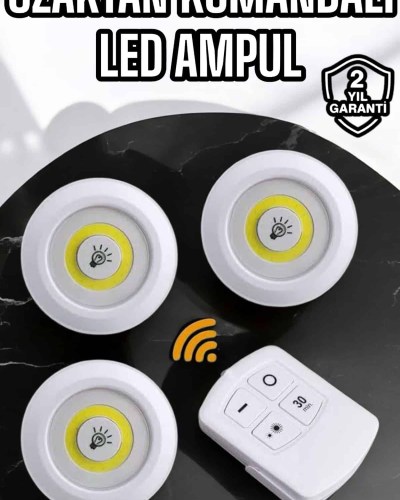 Spot Lamba Led Işık 3'lü Uzaktan Kumandalı Pilli Yapışkanlı Kablosuz