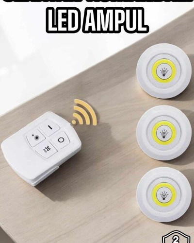 Led Lamba 3'lü Uzaktan Kumandalı Yapışkanlı Beyaz Işık