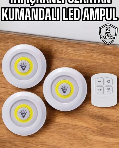 Mutfak Dolap Altı Işığı Uzaktan Kumandalı Yapışkanlı Kablosuz Pilli