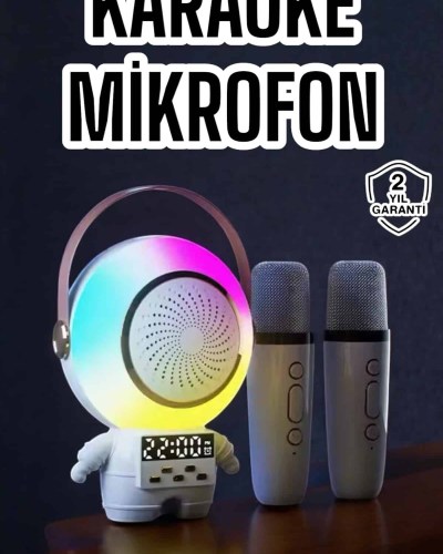 Çift Mikrofonlu Karaoke Mikrofon Bluetooth Bağlantılı Dijital Göstergeli