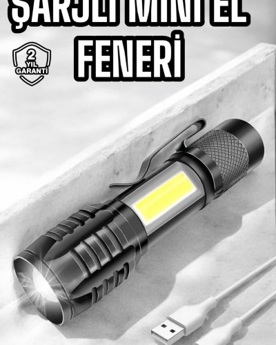 El Feneri Led USB Şarjlı Zoom Mini Led Işık Acil Durum Feneri