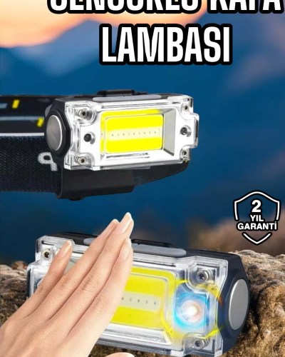 Beyaz Led Işık Sensörlü Kafa Lambası Lityum Batarya Led El Fenerli Şarjlı