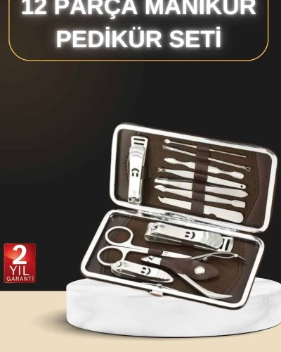12 Parça Manikür Pedikür Seti Özel Deri Çanta El Ayak Bakımı Akne ve Sivilce Temizleme