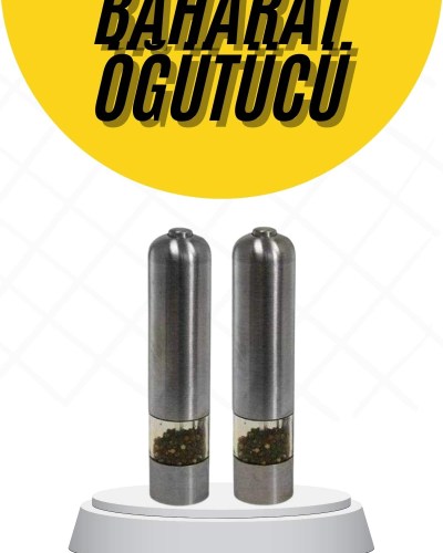 Baharat Öğütücü Paslanmaz Ayarlanabilir Otomatik Pilli Işıklı Tuz & Karabiber