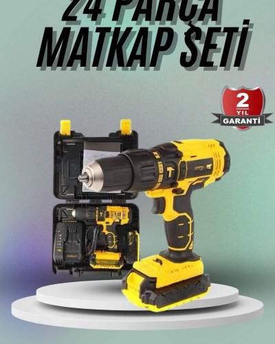 Matkap Seti 24 Parça Çift Bataryalı Darbeli Led Işıklı Vidalama