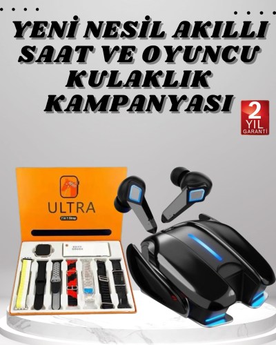 Oyuncu Kulaklığı ve 7 Kordonlu Akıllı Saat Dokunmatik Ekran Sesli Görüşme ANC Özelliği