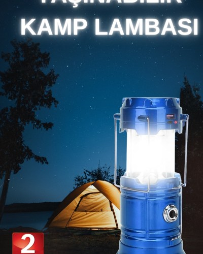 Büyük Boy Güneş Enerjili Kamp Feneri Işıldak Lamba USB Şarjlı