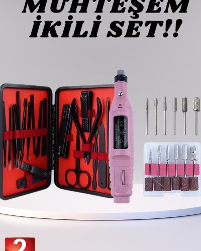 Elektrikli Manikür Pedikür Seti İkili Set 17 Parça Tırnak Bakımı Nasır Temizleme Tırnak Şekillendirme