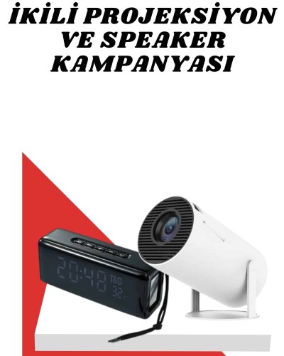 Sinema Projeksiyonu Projektörü ve Dijital Göstergeli Bluetooth Hoparlör Uzun Pil Ömrü HD Kalite