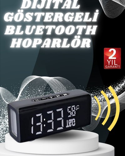 Dijital Göstergeli Bluetooth Hoparlör Speaker Taşınabilir Kancalı Saat Göstergeli
