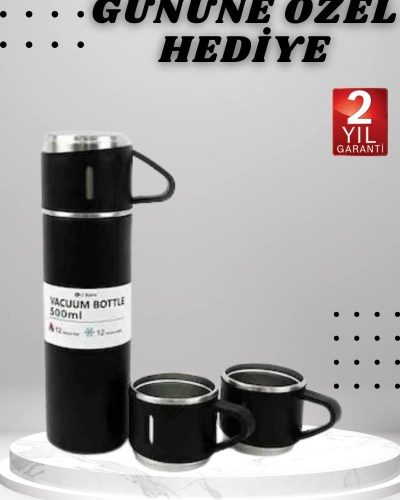 3 Bardaklı Termos Seti Anneler Gününe Özel Hediye Taşınabilir Sızdırmaz Isı Koruyucu