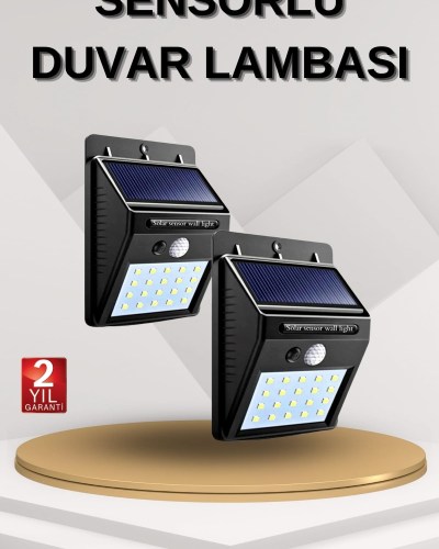Solar Sensörlü Duvar Lambası Bahçe Lamba 20 Led Işık