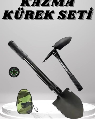 Kazma Kürek Seti Pusulalı Katlanır Portatif Kazma Kürek Seti Çok Fonksiyonlu Katlanabilir