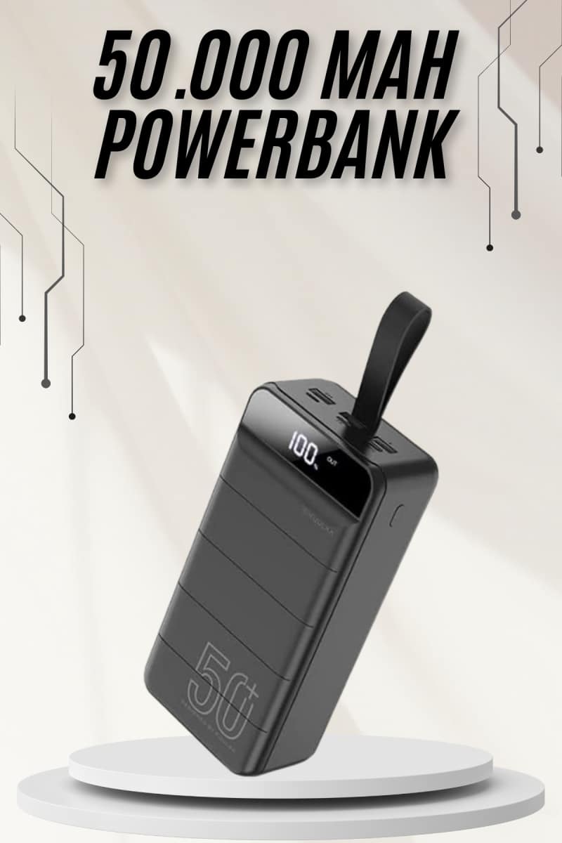 Powerbank Çoklu Şarj Girişi 50.000 Mah Taşınabilir Dijital Göstergeli