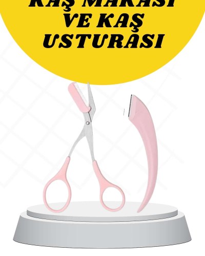 Kavisli Kaş Düzeltici Seti Kaş Makası ve Kaş Usturası Paslanmaz Çelik Bıçaklı