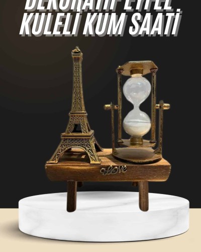 Retro Eyfel Kulesi Ve Kum Saati Dekoratif Ahşap Görünümlü Masa Biblosu