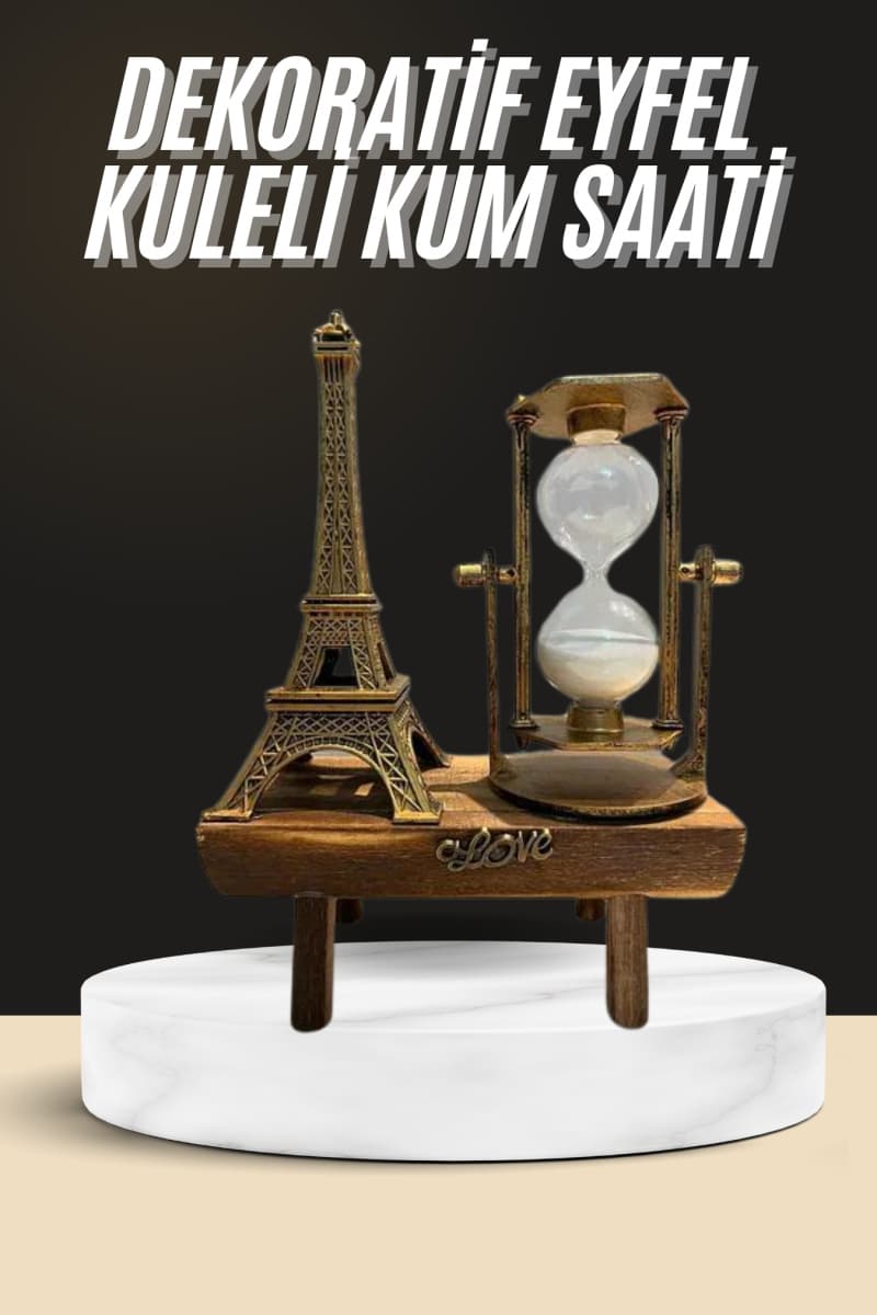 Retro Eyfel Kulesi Ve Kum Saati Dekoratif Ahşap Görünümlü Masa Biblosu