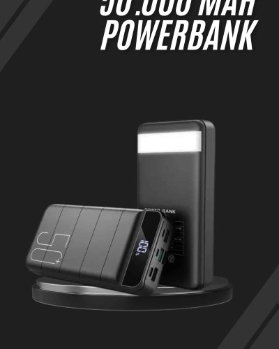 Taşınabilir Powerbank 50.000 mAh 4 Girişli Hızlı Şarj Led Göstergeli Fenerli Şarj