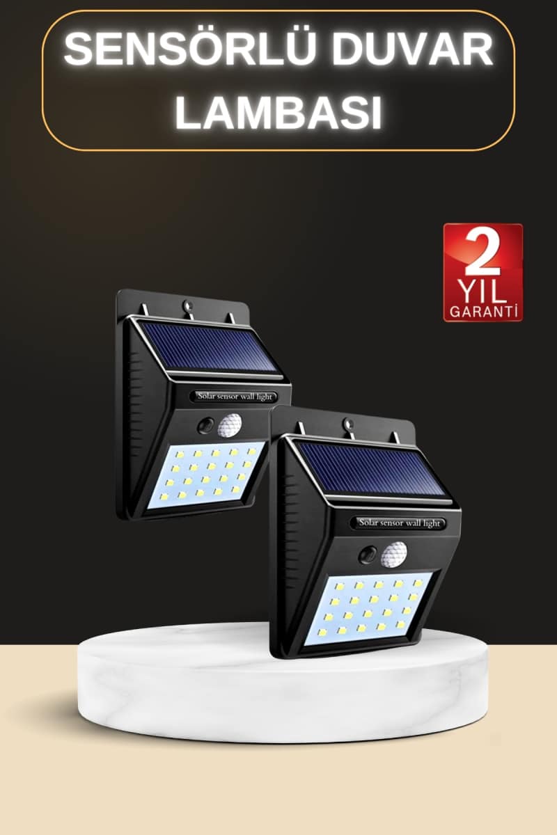 Bahçe Aydınlatma Sensörlü Güneş Enerjili Duvar Lambası 40 Led Işık